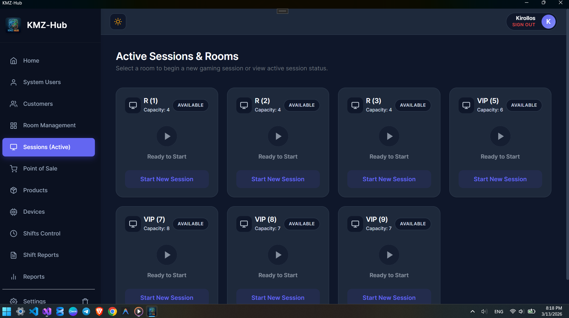 Sessions Page
